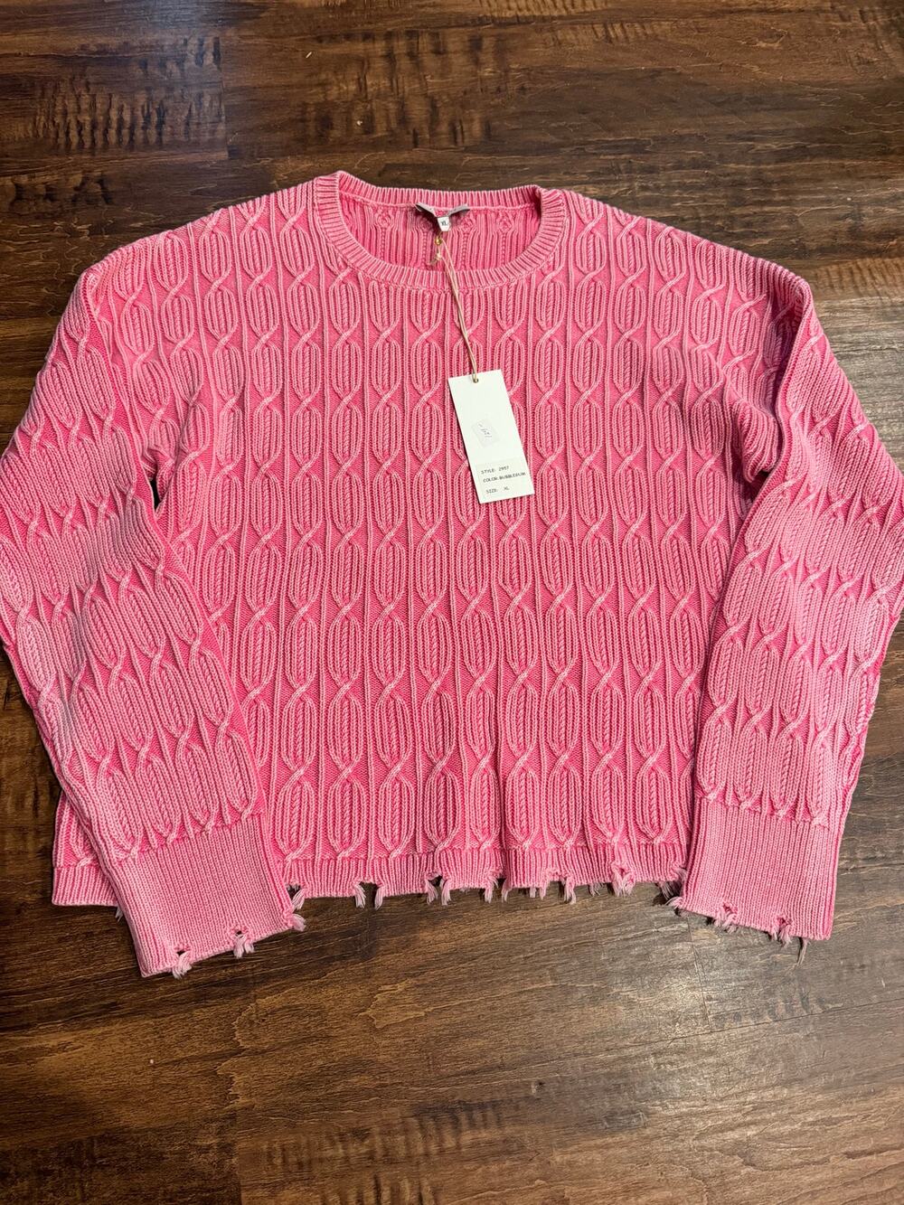J. Society new york bubblegum frayed cableknit sweater XL NEW